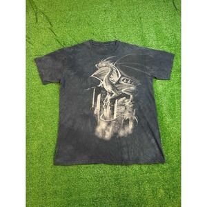 The Mountain Y2K Dragon Gray Tie Dye Grunge Crew Neck T-Shirt Men's Size Large
